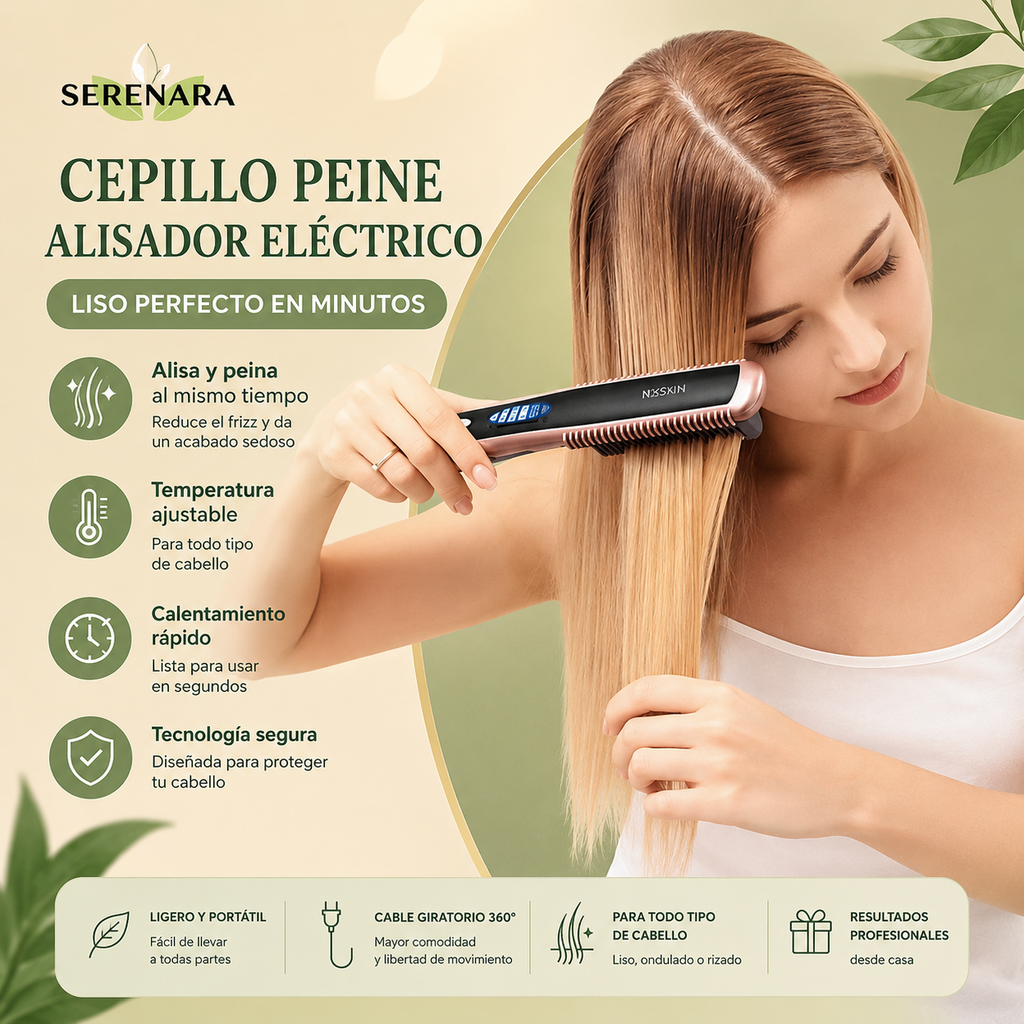 Cepillo Peine Alisador Eléctrico – Liso Perfecto en Minutos