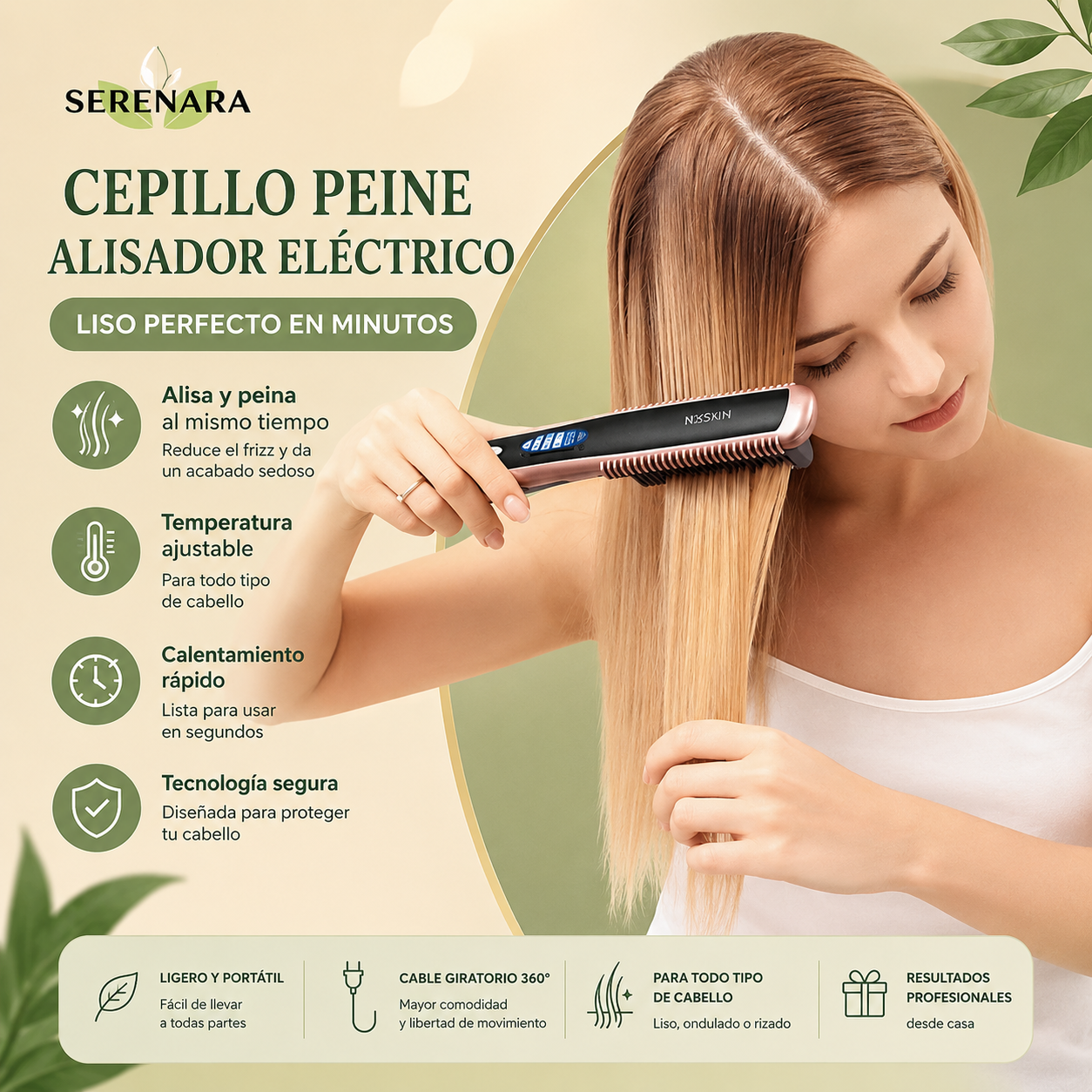 Cepillo Peine Alisador Eléctrico – Liso Perfecto en Minutos