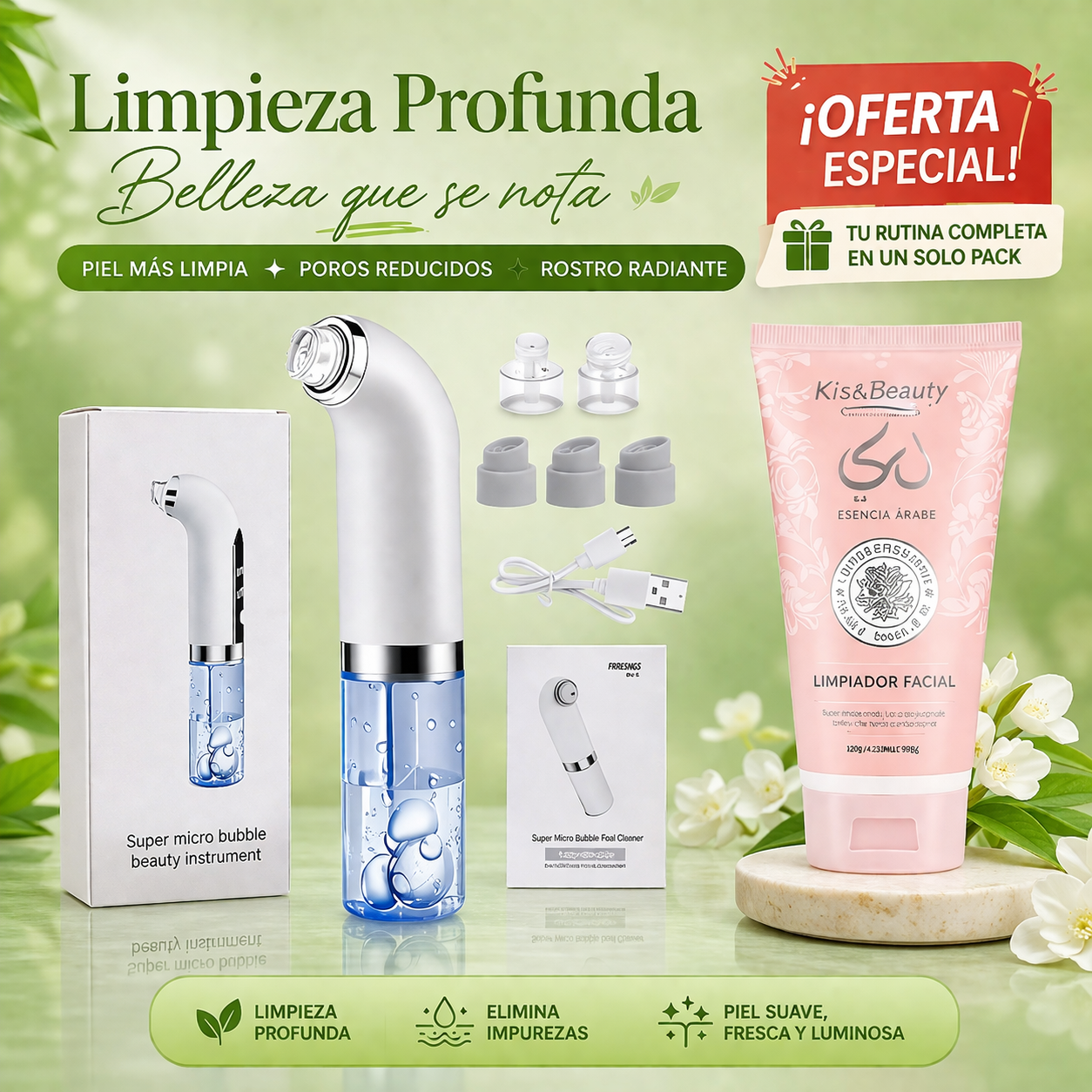 Limpiador Facial de Micro Burbujas BubbleSkin + Limpiador Facial Esencia Árabe