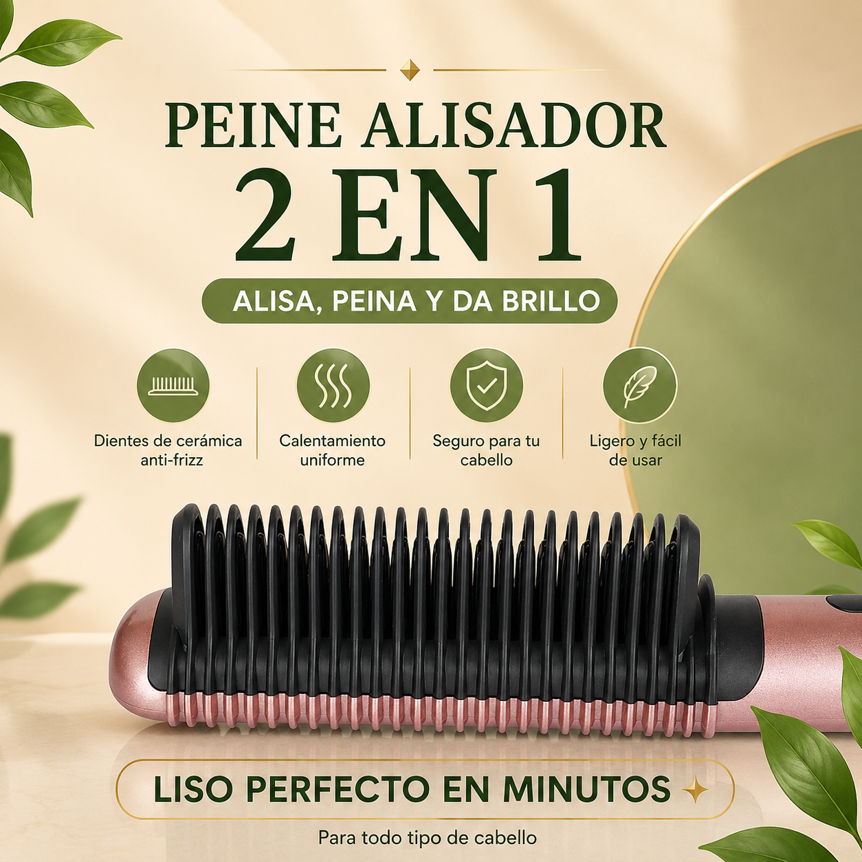 Cepillo Peine Alisador Eléctrico – Liso Perfecto en Minutos
