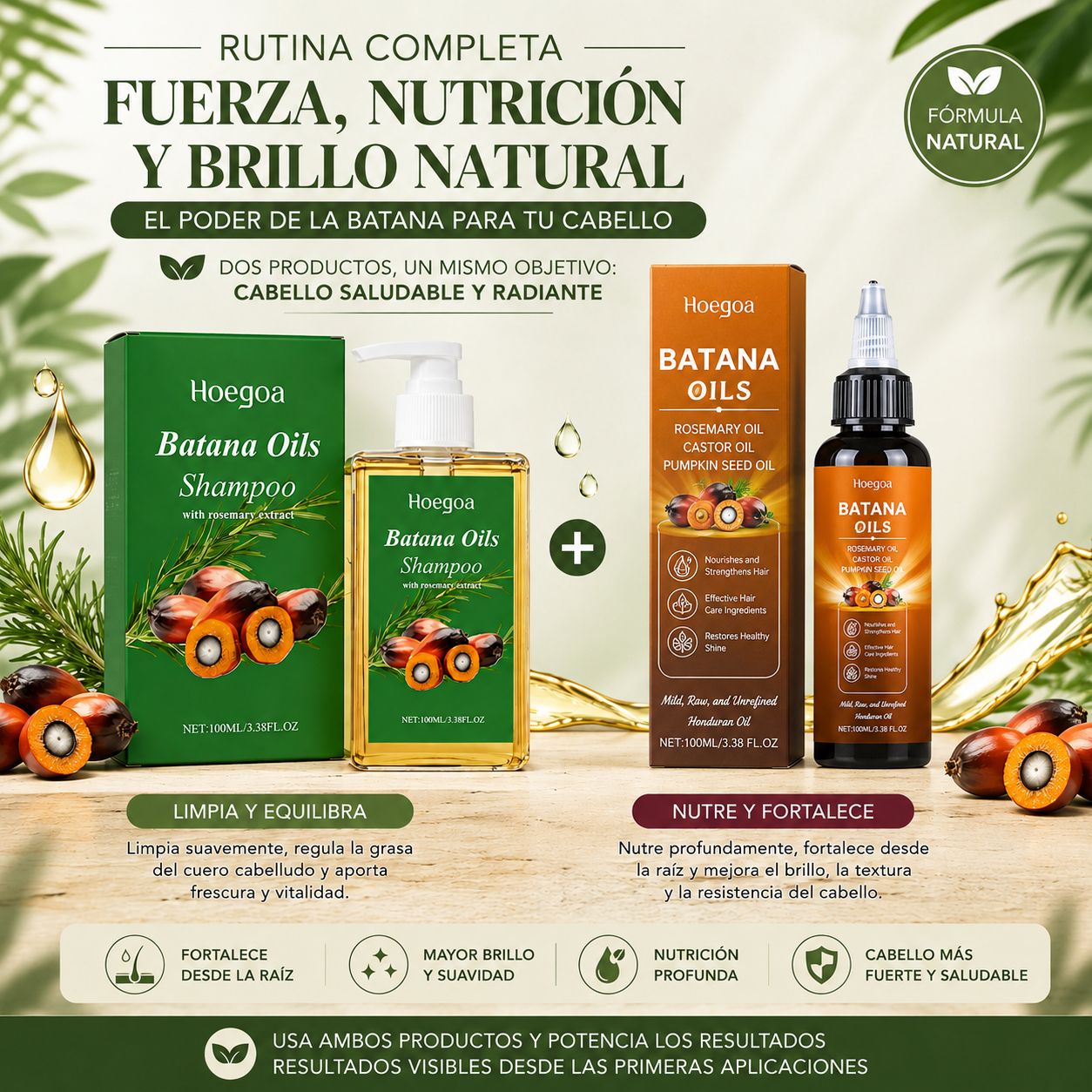 Dúo Fuerza Capilar | Aceite de Batana 100ml + Champú de Batana con Romero 100ml